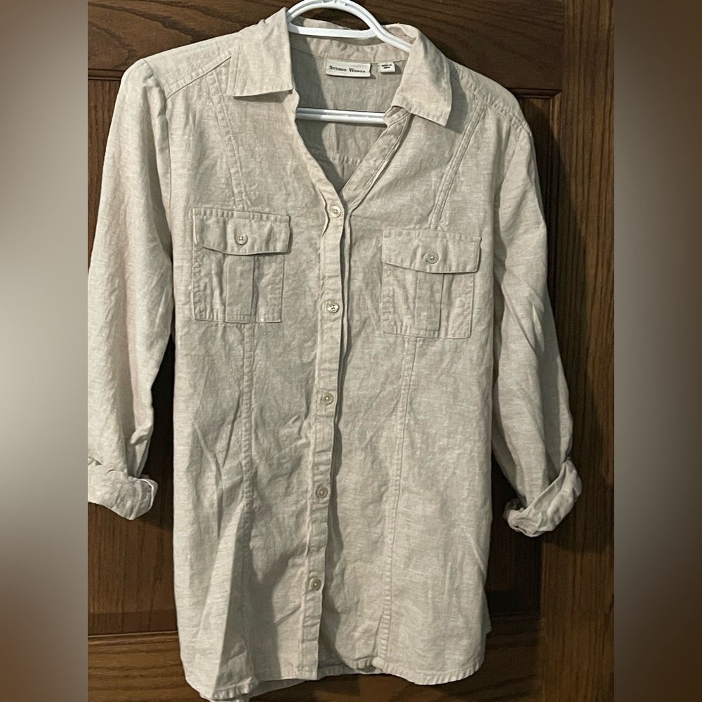 Studio Works Tan Button Down Shirt Classic Top